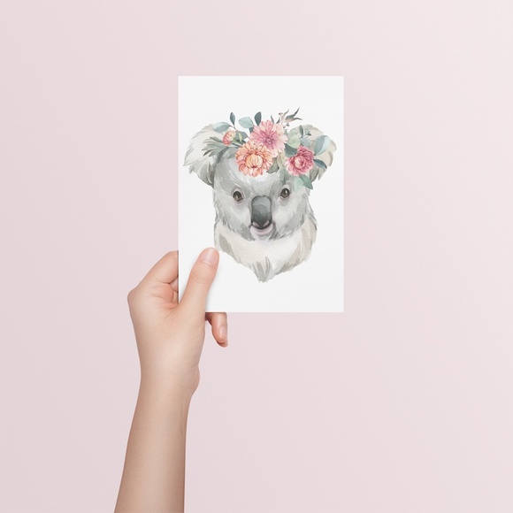 Watercolor Floral Baby Koala Illustration Wall Art Print Poster Unframed - Picture 6 of 10